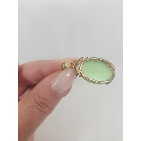 Large Green cat eye pendant 18k Gold Plated 30CT - Picture 5 of 5